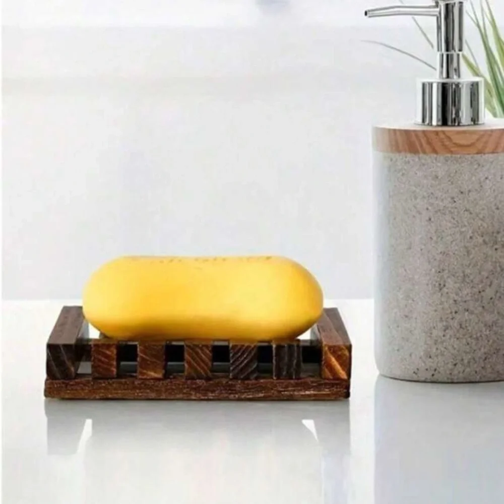 Set of 2 Wooden Bar Soap Dish Shower Holder Self Draining Design Bamboo Eco Love